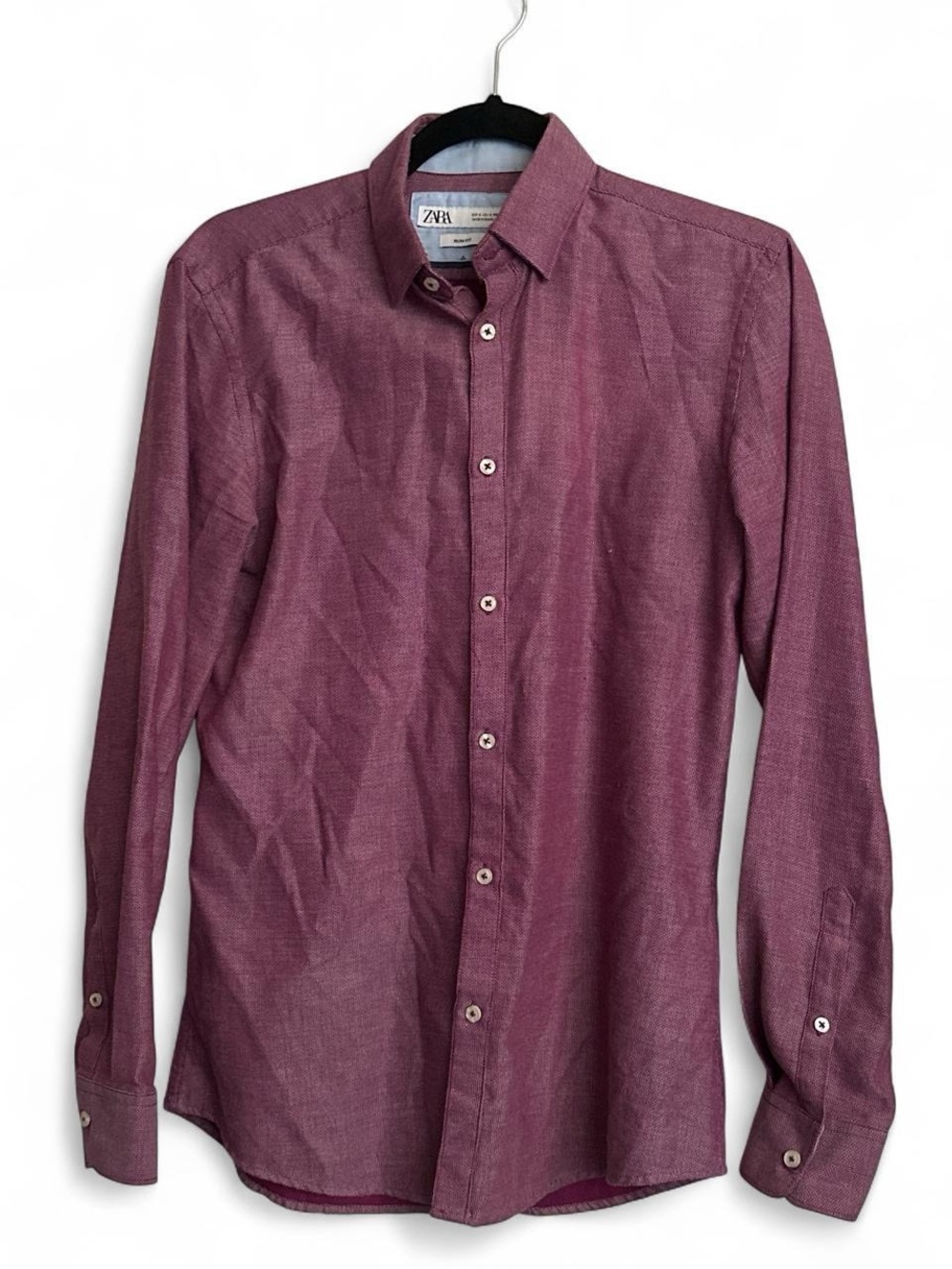 Zara Men’s Long-Sleeve Button-Up Shirt in Wine Size Small Slim Fit